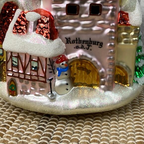 Kathe Wohlfahrt Rothenburg Germany Markusturm Hotel Glitter Glass Ornament 7" - Picture 8 of 15